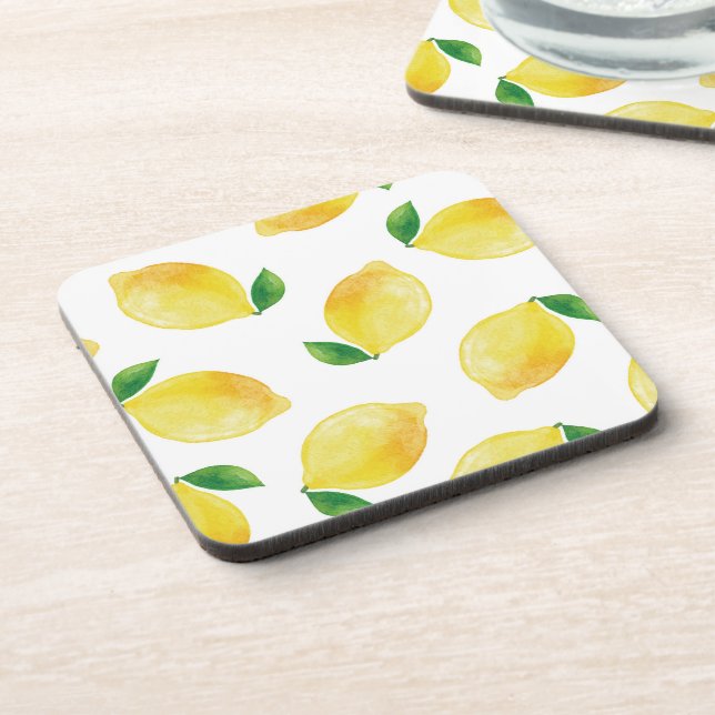 Watercolor Lemon Pattern Coaster (Left Side)