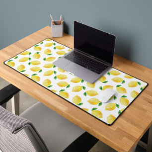 Watercolor Lemon Pattern Desk Mat