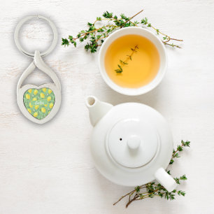 Watercolor lemon pattern green Metal Keychain