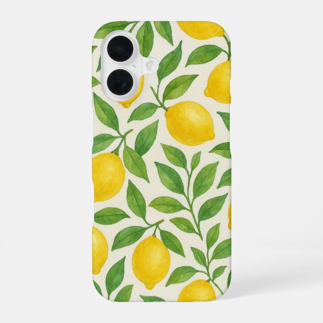 watercolor lemon pattern iPhone 16 case (Back)