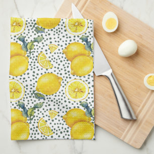 Watercolor Lemon Pattern Kitchen  Tea Towel