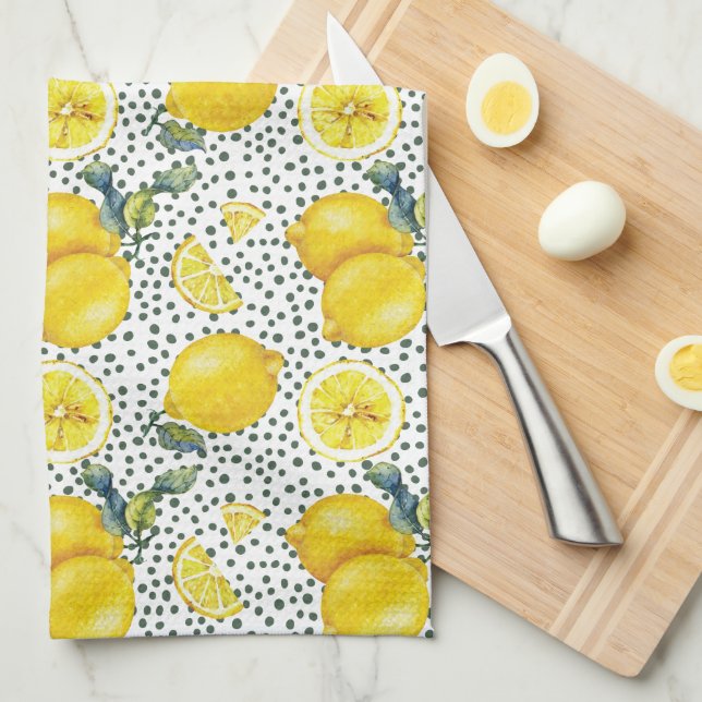 Watercolor Lemon Pattern Kitchen  Tea Towel (Quarter Fold)