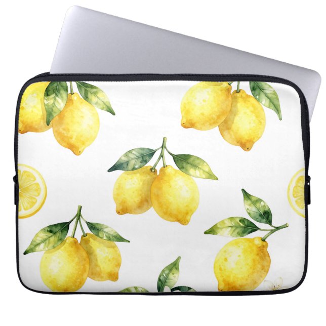 Watercolor Lemon Pattern Laptop Sleeve (Front)