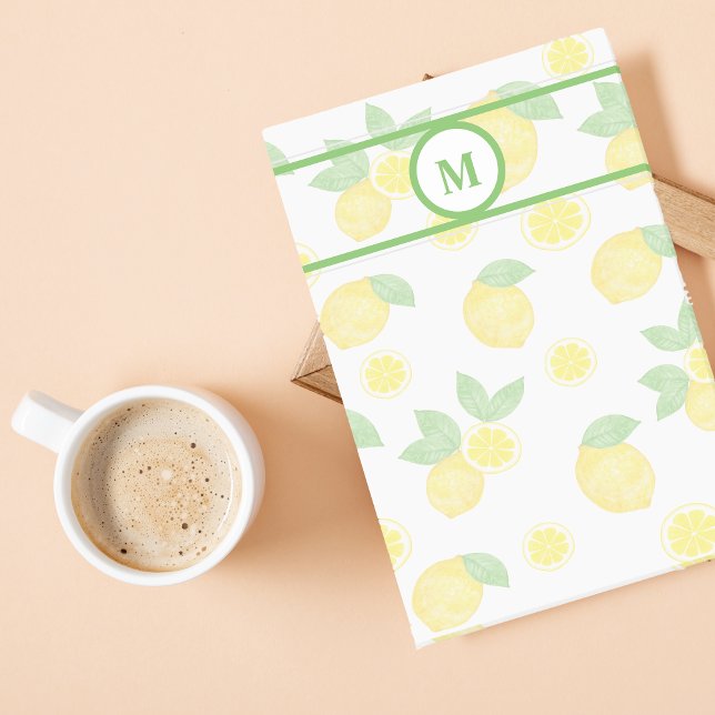 Watercolor lemon pattern monogram personalised post-it notes (Creator Uploaded)