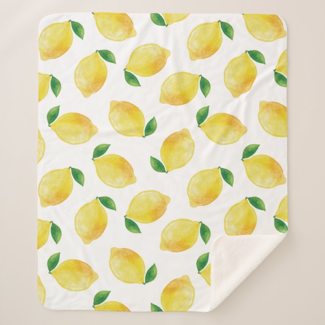 Watercolor Lemon Pattern Sherpa Blanket (Front)