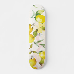 Watercolor Lemon Pattern Skateboard