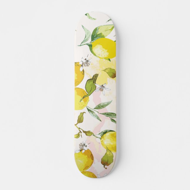 Watercolor Lemon Pattern Skateboard (Front)