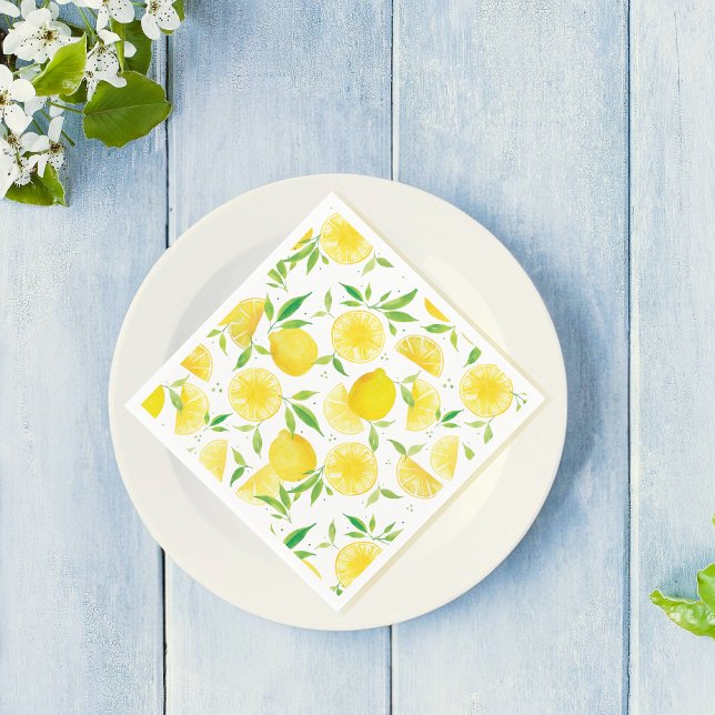 Watercolor lemon pattern summer party napkins (Creator Uploaded)
