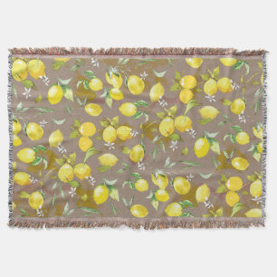 Watercolor Lemon Pattern Throw Blanket