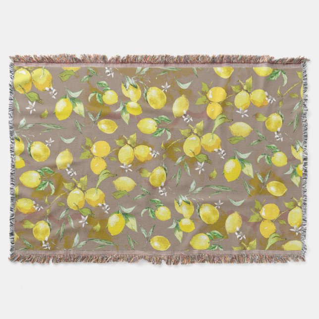 Watercolor Lemon Pattern Throw Blanket (Front)