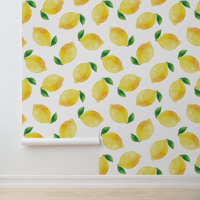 Watercolor Lemon Pattern Wallpaper (Application)