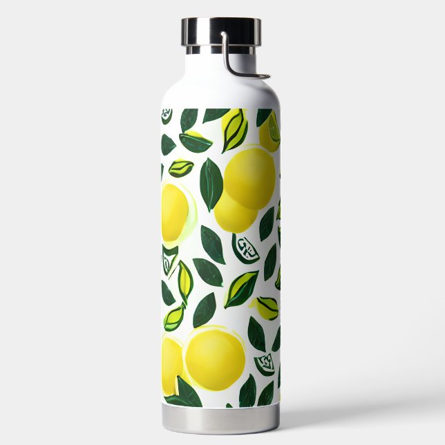 Watercolor Lemon Pattern Water Bottle (Left)