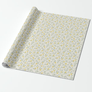 Watercolor Lemon Pattern with Olive Leaves Wrapping Paper