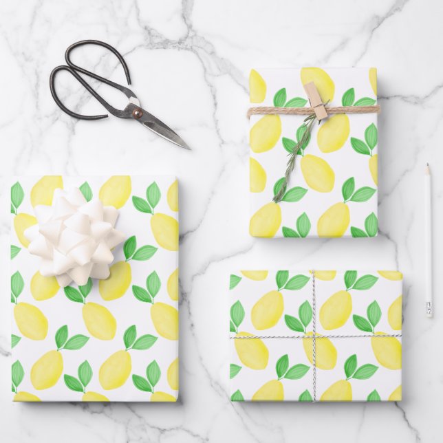 Watercolor Lemon Pattern Wrapping Paper Sheet (Front)