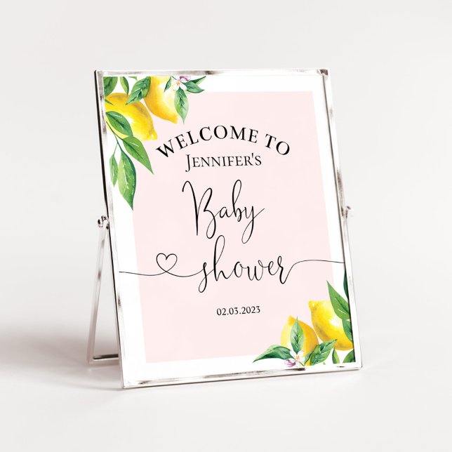 Watercolor lemon pink baby shower welcome sign (Creator Uploaded)