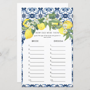 Watercolor Lemon Positano Bridal Shower Games