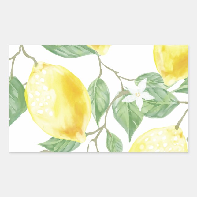 Watercolor Lemon Rectangular Sticker (Front)