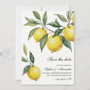 Watercolor Lemon Save the Date   Mediterranean  Invitation
