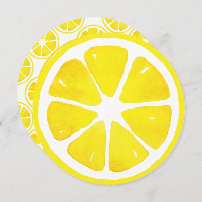 Watercolor Lemon Slice and Pattern Invitation (Front/Back)
