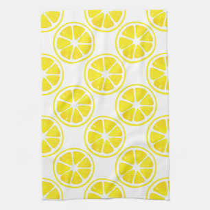 Watercolor Lemon Slice Pattern   Tea Towel