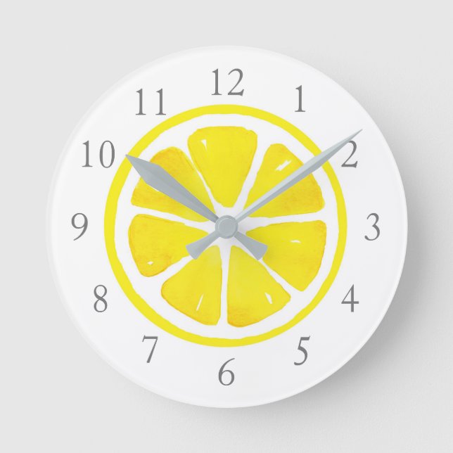 Watercolor Lemon Slice  Round Clock (Front)