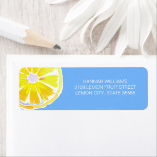 Watercolor Lemon Slices Blue Background Return Address Label
