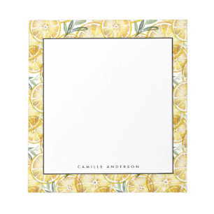 Watercolor Lemon Slices Pattern Personalised Notepad