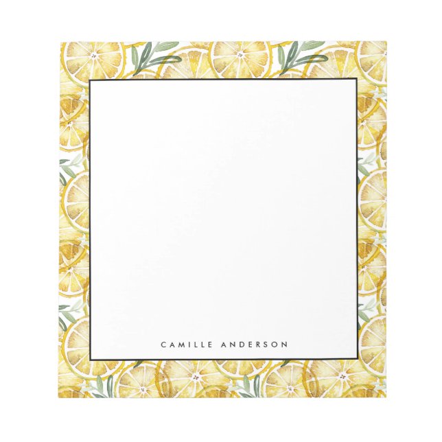 Watercolor Lemon Slices Pattern Personalised Notepad (Front)