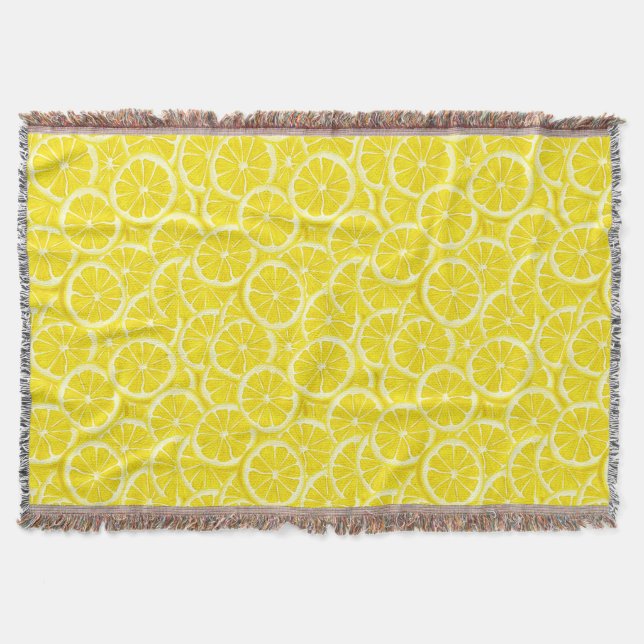 Watercolor Lemon Slices Throw Blanket (Front)