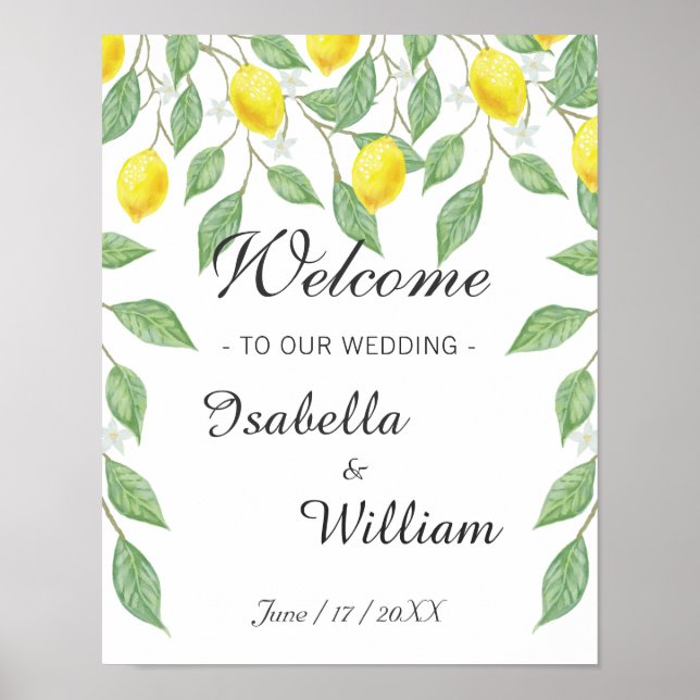 Watercolor Lemon Summer Wedding Welcome Sign (Front)