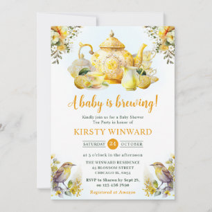 Watercolor Lemon Tea Party Baby Shower Invitation