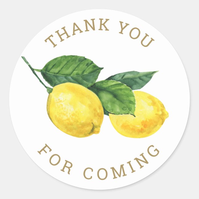 Watercolor Lemon Thank You | Citrus Baby Shower Classic Round Sticker (Front)