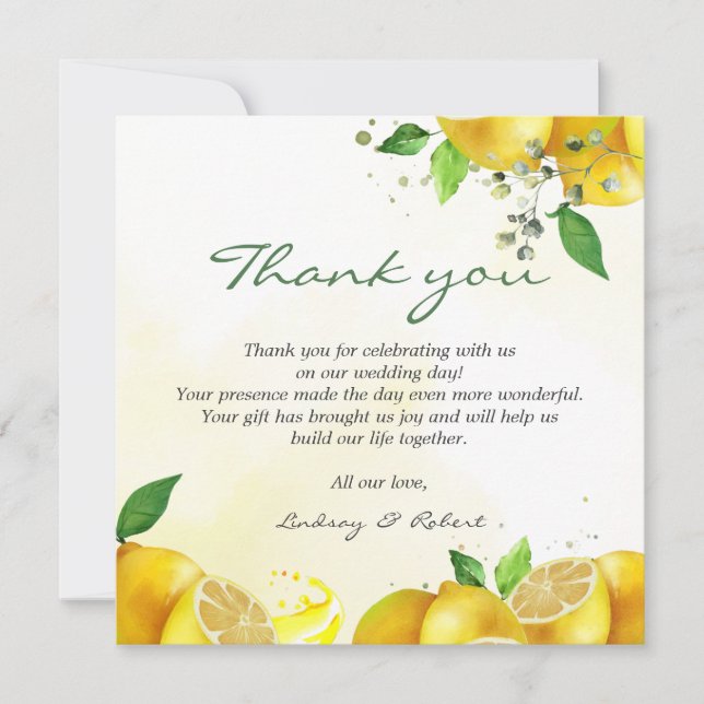 Watercolor Lemon Thank You Note Card (Front)