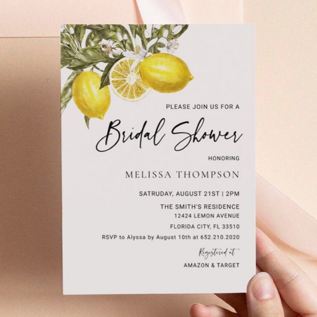 Watercolor Lemon Theme Bridal Shower Invitation (Creator Uploaded)