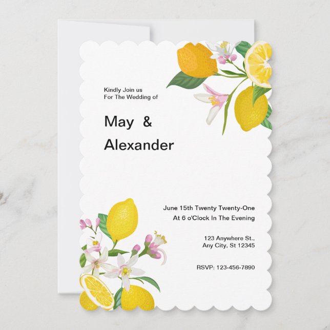 Watercolor Lemon Theme Wedding Invitation (Front)