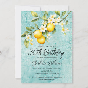Watercolor Lemon Themed 30th Birthday Invitation