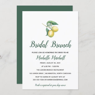 Watercolor Lemon Tree Branch   Bridal Brunch Invitation