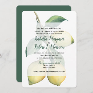 Watercolor Lemon Tree Branch   Wedding invitation