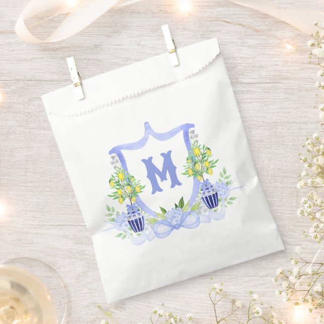 Watercolor Lemon Tree Monogram Crest Favour Bag (Clipped)