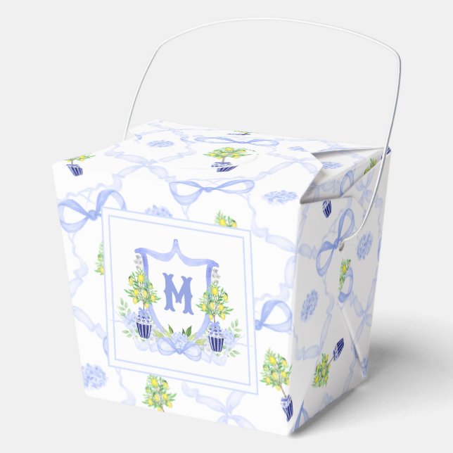 Watercolor Lemon Tree Monogram Crest Favour Box (Front)