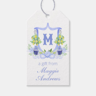 Watercolor Lemon Tree Monogram Crest Gift Tags