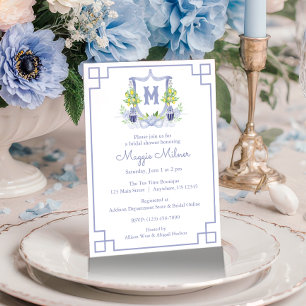 Watercolor Lemon Tree Monogram Crest Invitation