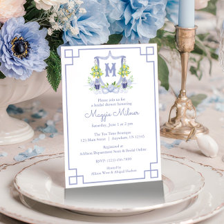 Watercolor Lemon Tree Monogram Crest Invitation