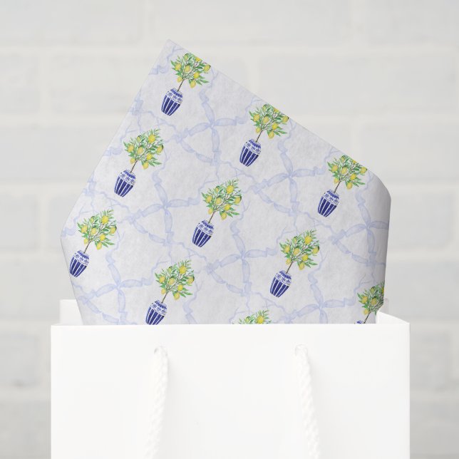 Watercolor Lemon Tree Monogram Crest Tissue Paper (Gift Bag)