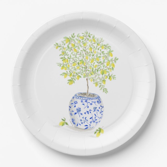 Watercolor Lemon Tree Paper Plate (Front)