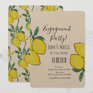 Watercolor Lemon Vine Greenery Engagement Kraft Invitation
