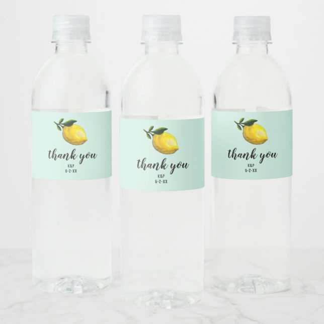 Watercolor Lemon Wedding Custom Favours Water Bottle Label (Bottles)