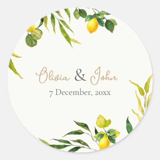 Watercolor Lemon Wedding Envelope Seal Stickers (Front)
