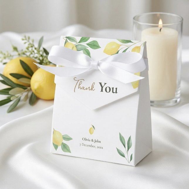 Watercolor Lemon Wedding Favour Boxes with Ribbon (Watercolor Lemon Wedding Favor Boxes with Ribbon)