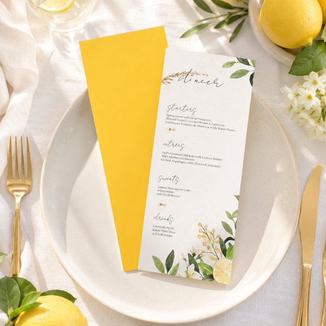 Watercolor Lemon Wedding Flat Menu (Creator Uploaded)